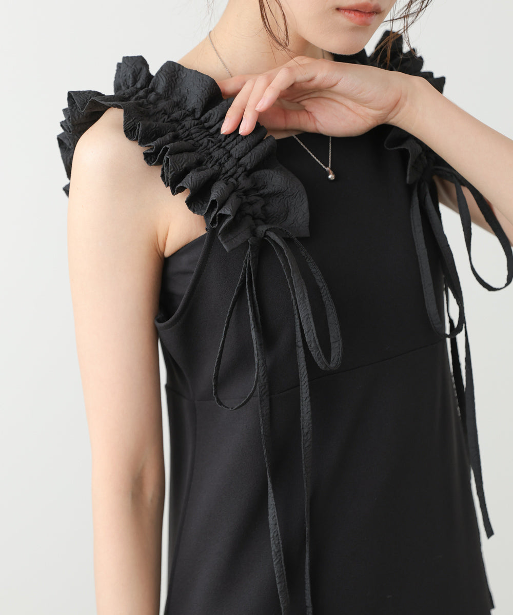 イージージョーゼットショルダーギャザーワンピース