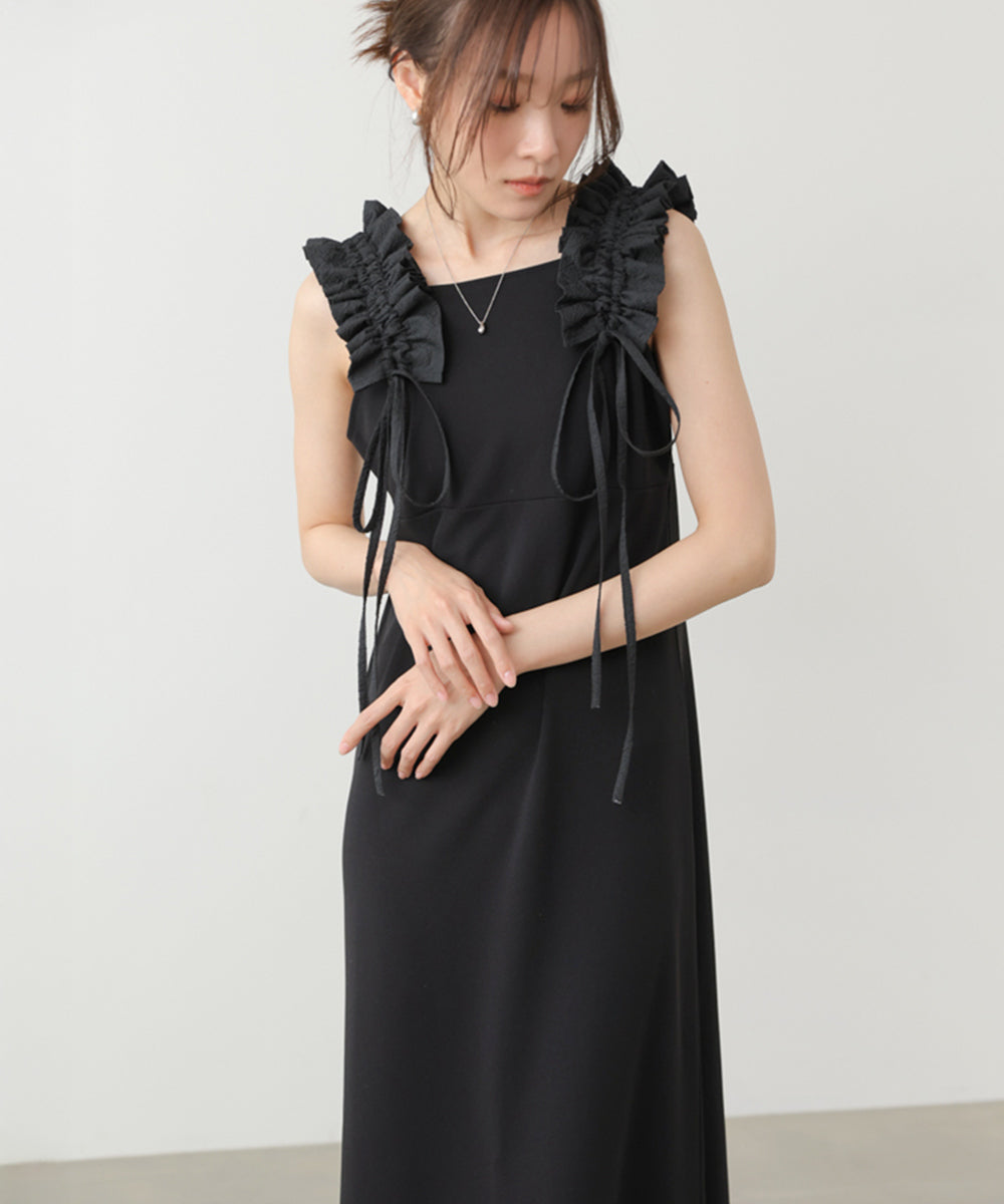 イージージョーゼットショルダーギャザーワンピース