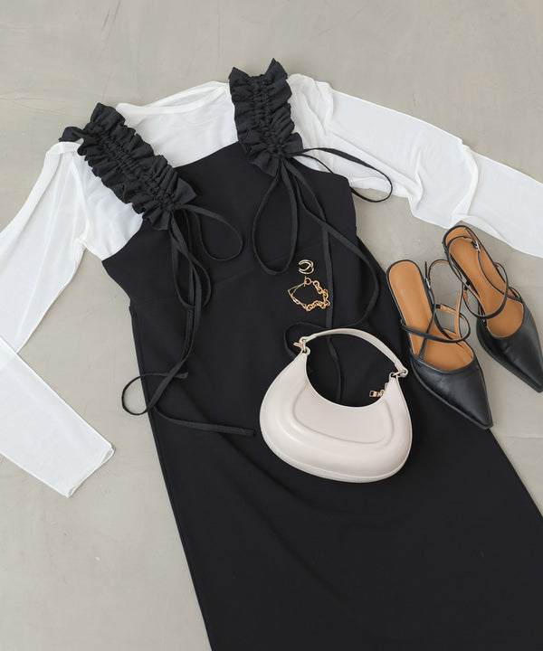 イージージョーゼットショルダーギャザーワンピース