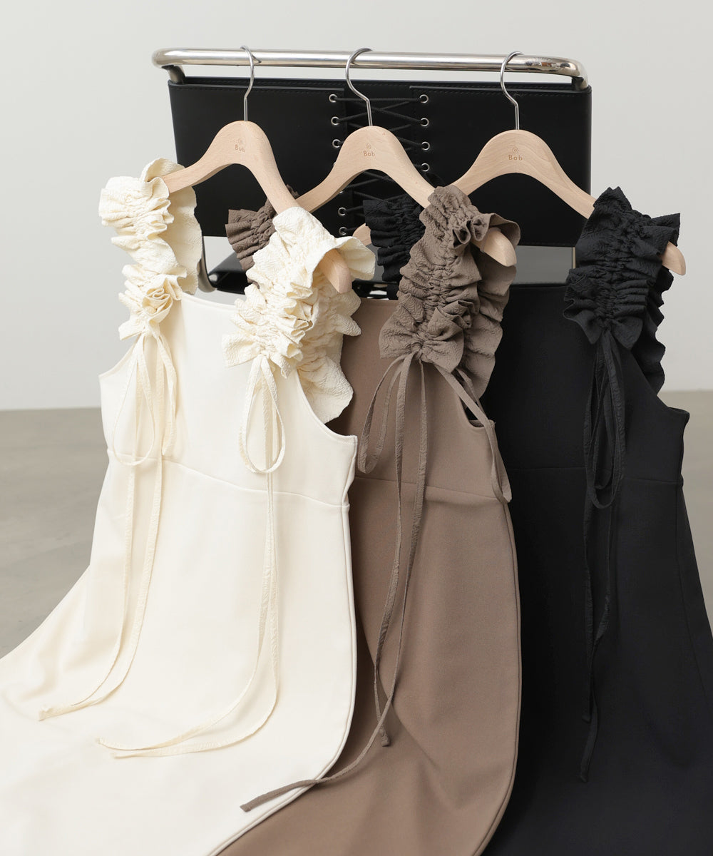 イージージョーゼットショルダーギャザーワンピース