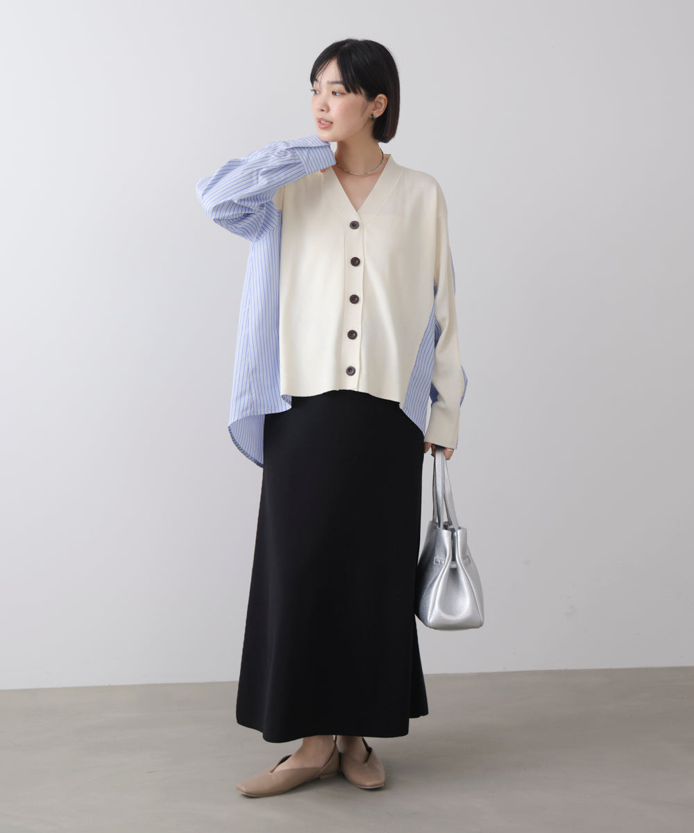 布帛切替ニットカーディガン