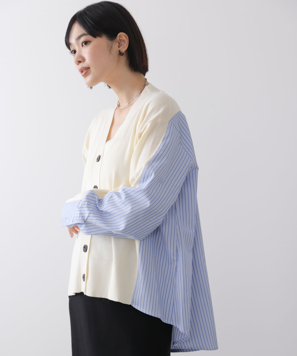 布帛切替ニットカーディガン