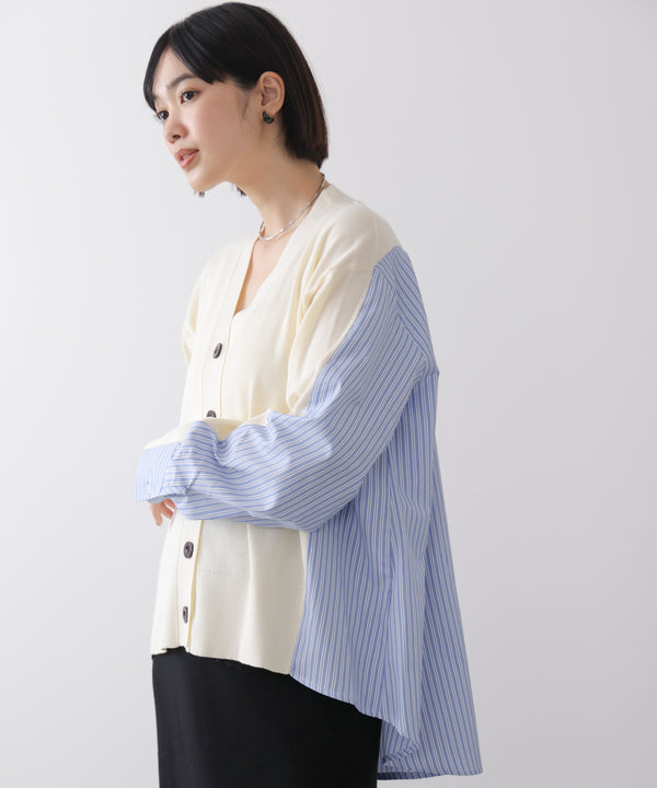 布帛切替ニットカーディガン