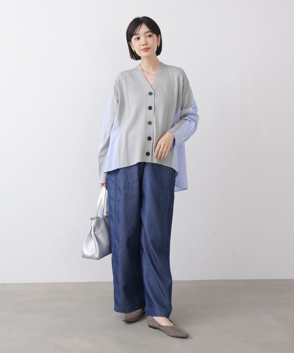 布帛切替ニットカーディガン