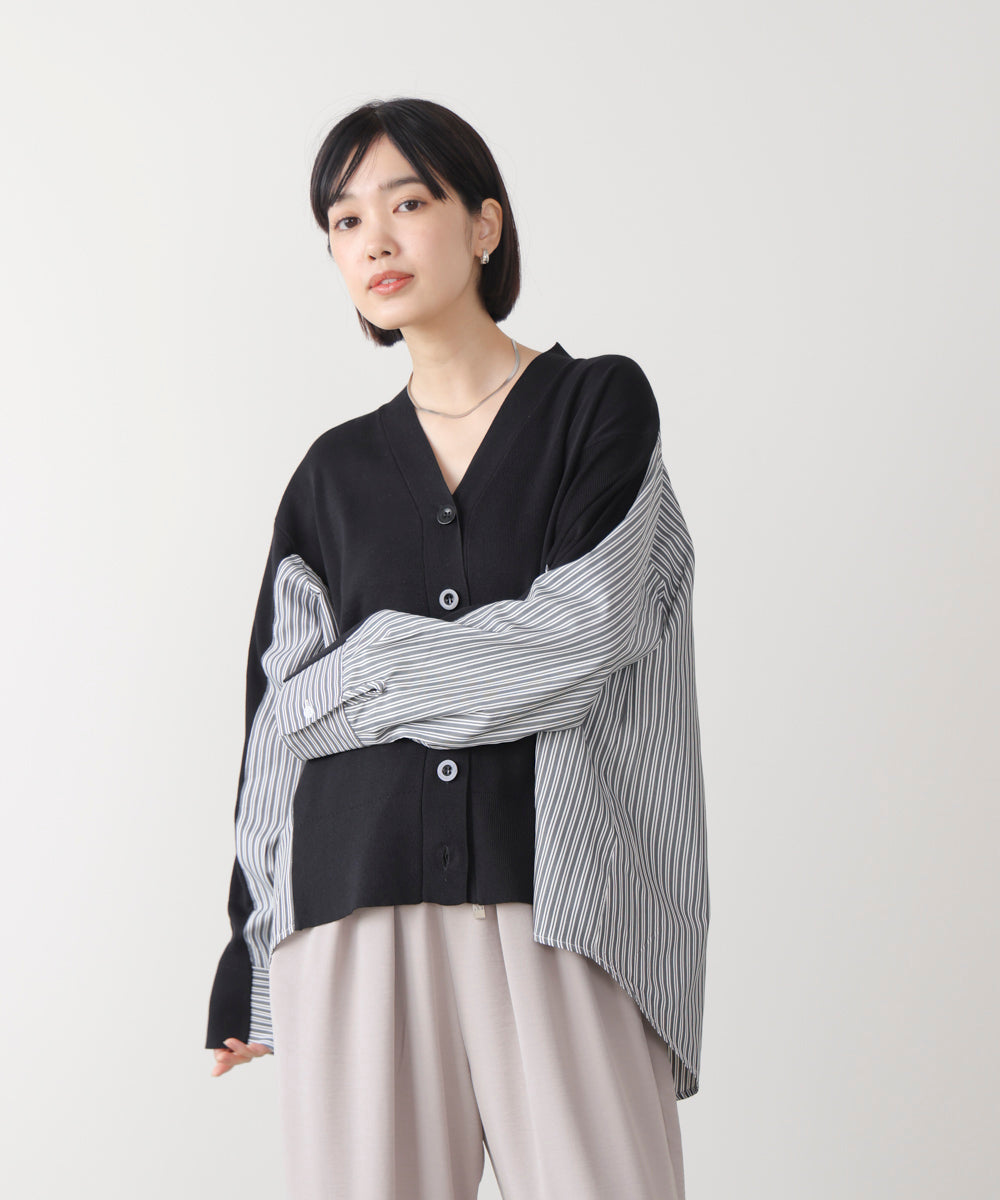 布帛切替ニットカーディガン