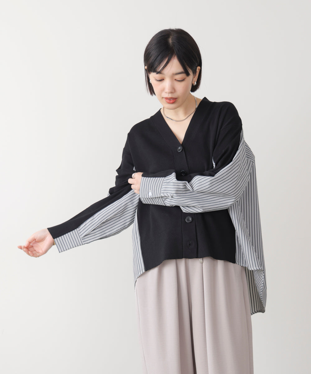 布帛切替ニットカーディガン