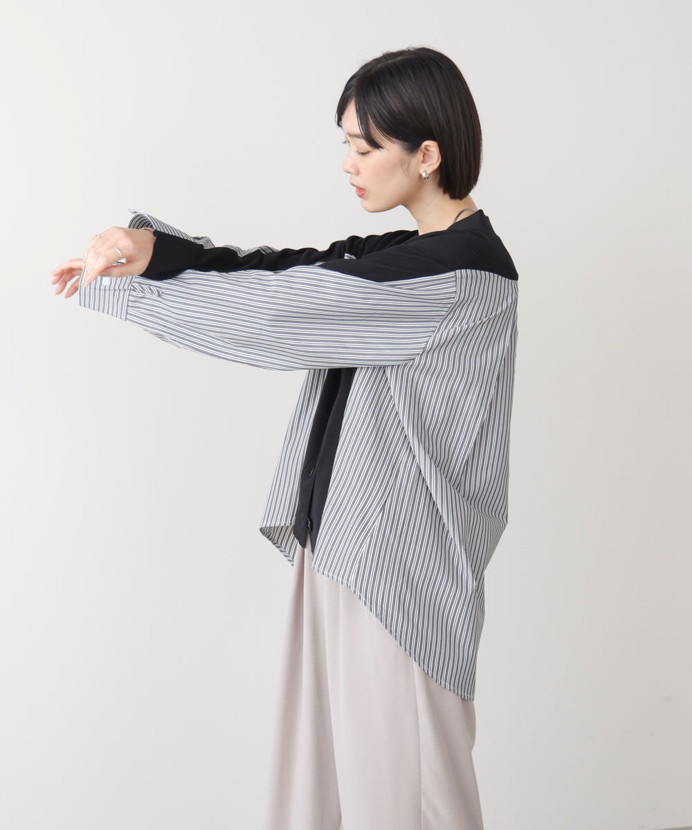 布帛切替ニットカーディガン