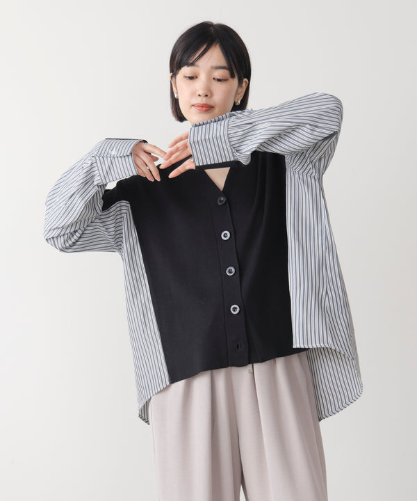 布帛切替ニットカーディガン