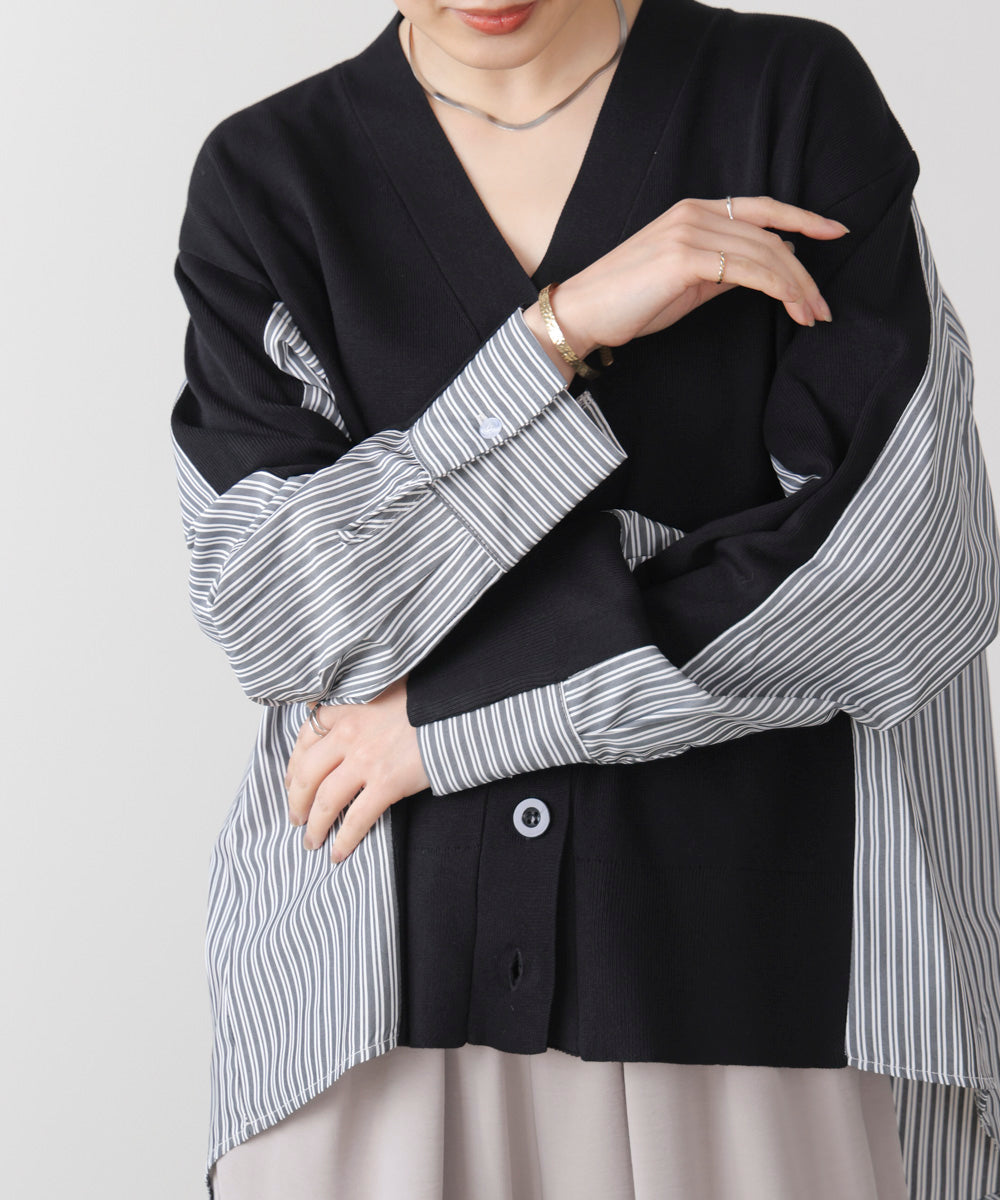 布帛切替ニットカーディガン