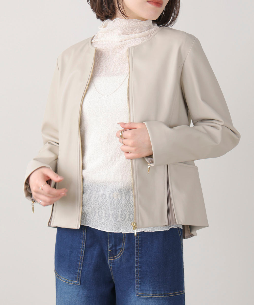 【スピード発送】新品同様 FENNEL ペプラムジャケット グレージュ ペプラムフェイクレザージャケット