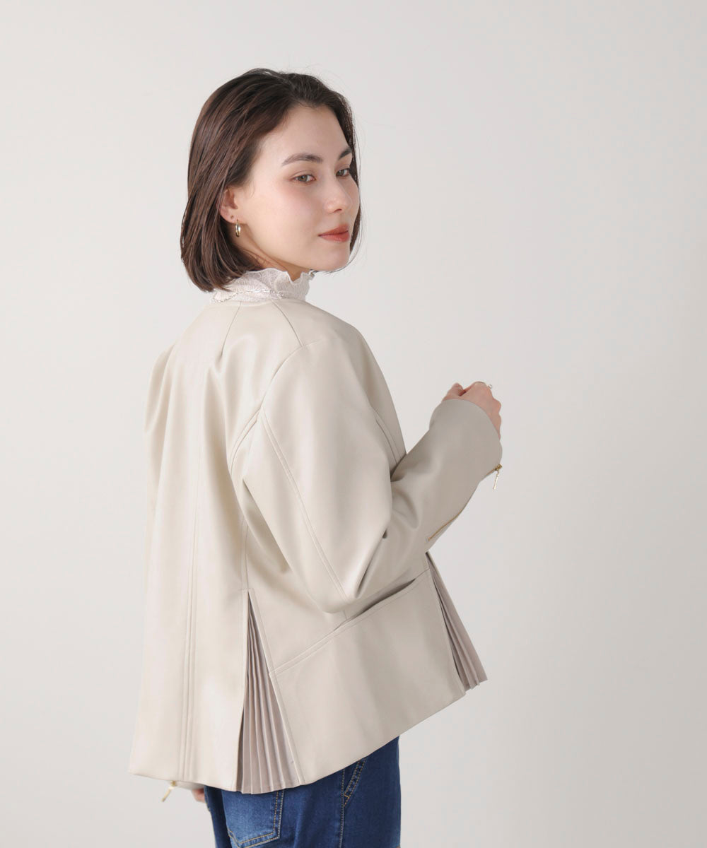 ペプラムフェイクレザージャケット