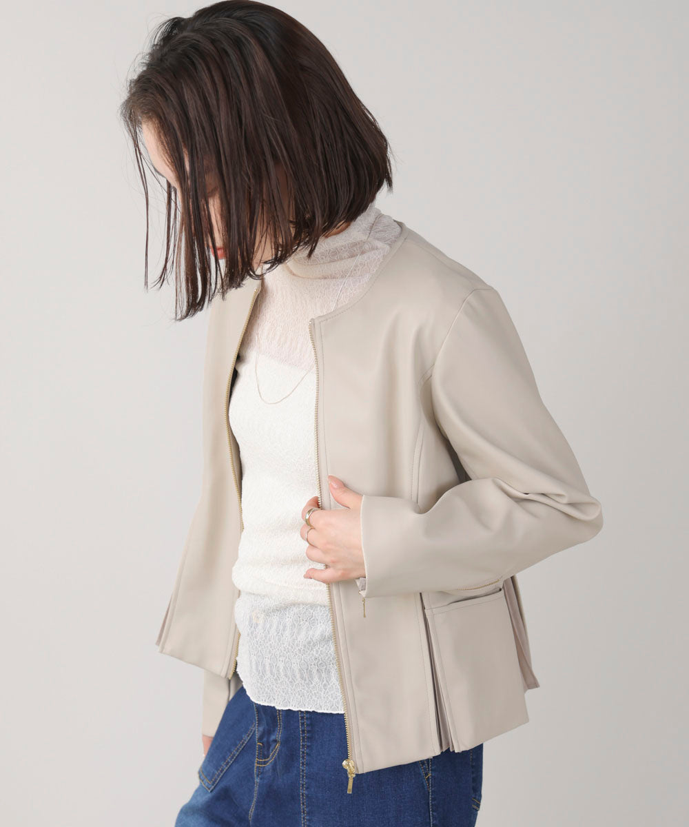 ペプラムフェイクレザージャケット