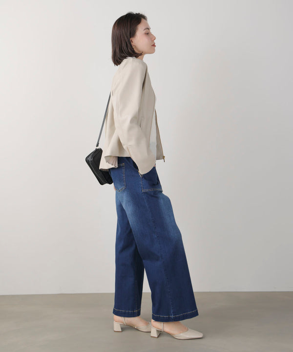 ペプラムフェイクレザージャケット