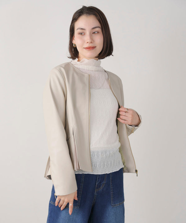 ペプラムフェイクレザージャケット