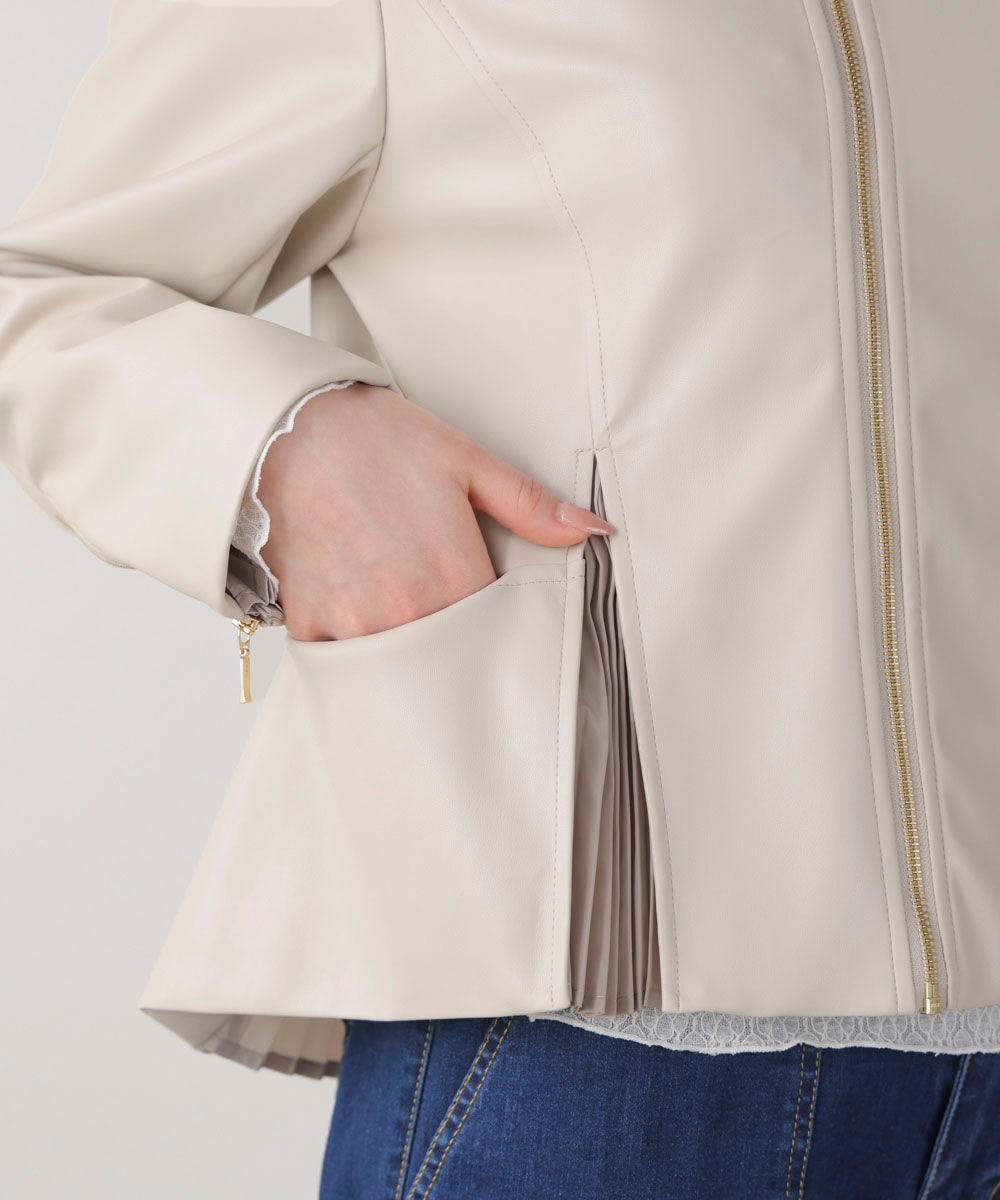 ペプラムフェイクレザージャケット