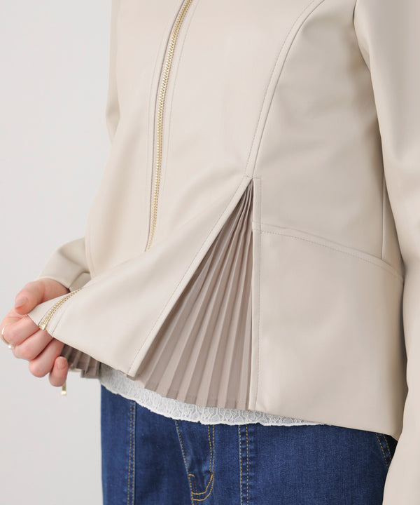 ペプラムフェイクレザージャケット