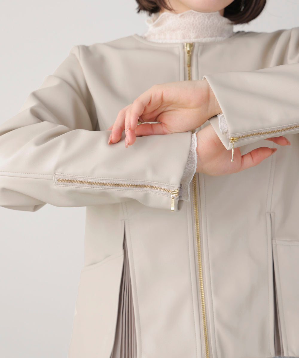 ペプラムフェイクレザージャケット