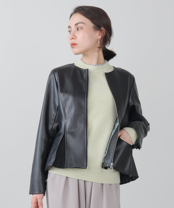 ペプラムフェイクレザージャケット