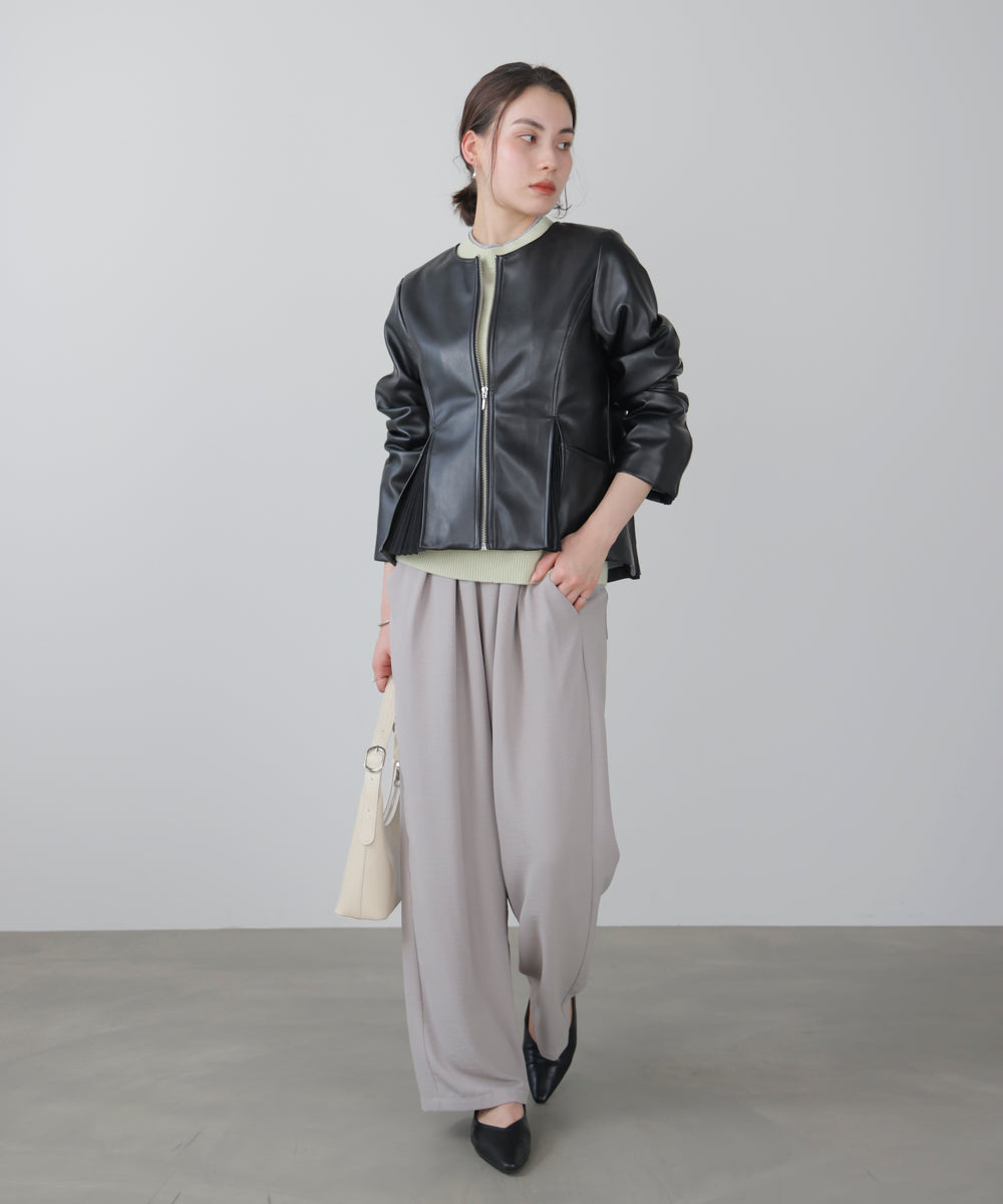 ペプラムフェイクレザージャケット