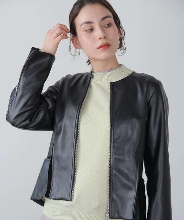 ペプラムフェイクレザージャケット