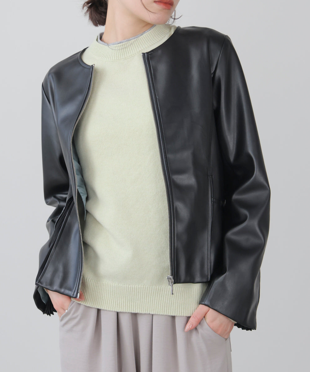 ペプラムフェイクレザージャケット