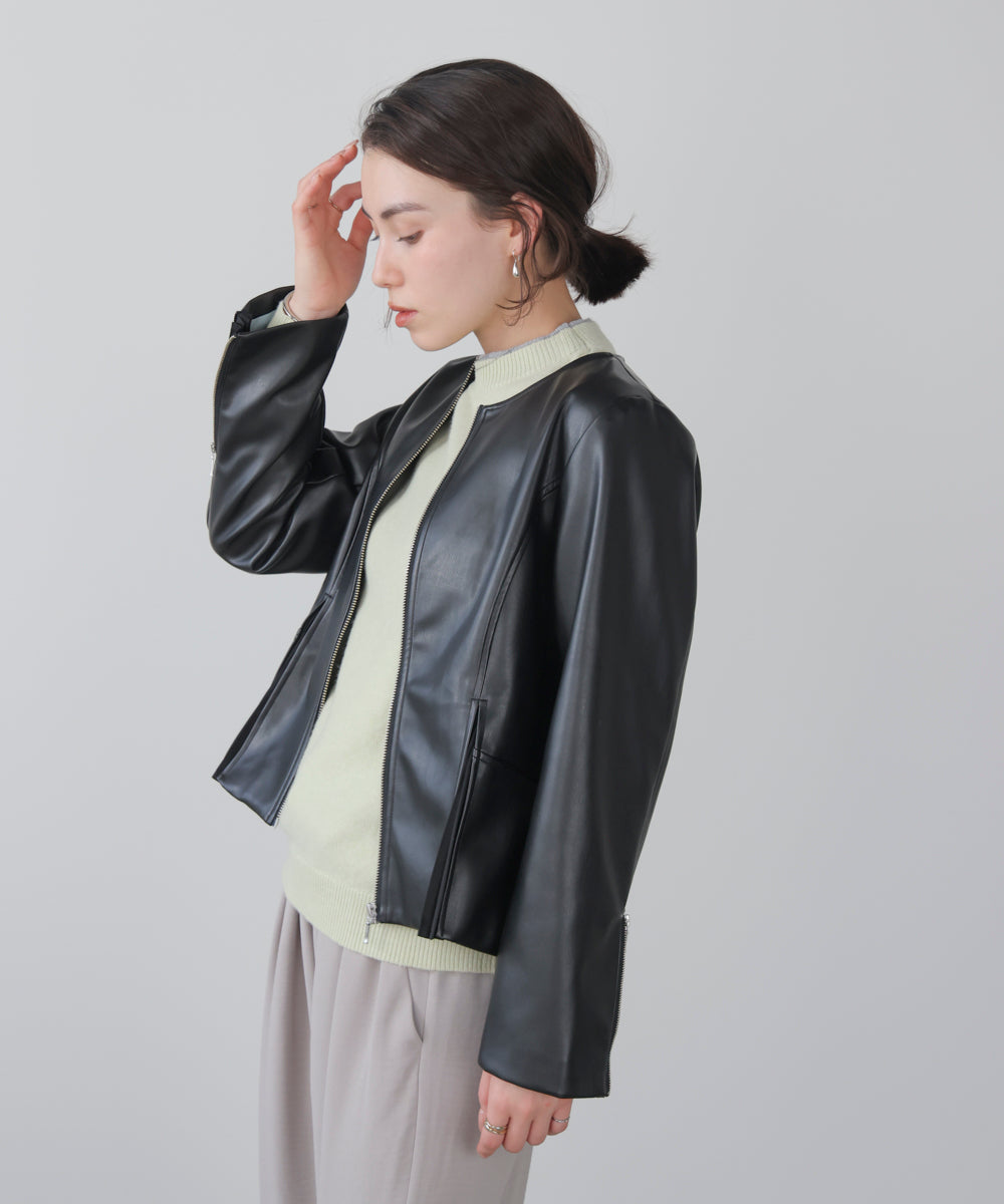 ペプラムフェイクレザージャケット