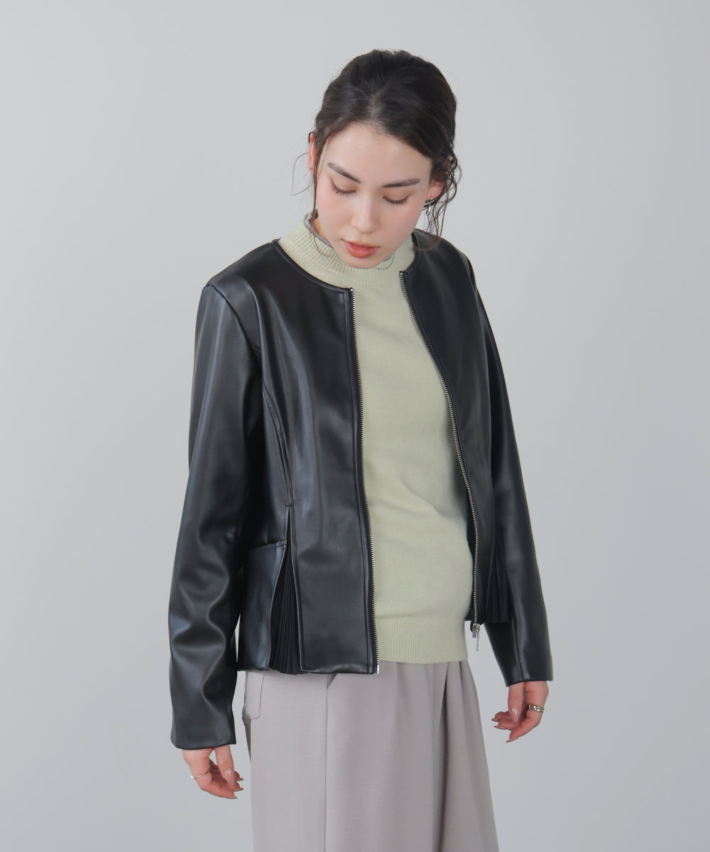 ペプラムフェイクレザージャケット