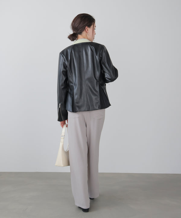 ペプラムフェイクレザージャケット