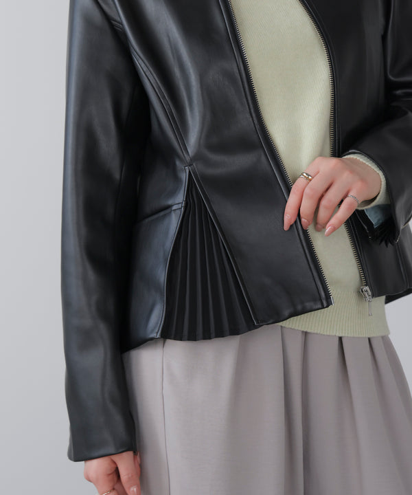 ペプラムフェイクレザージャケット