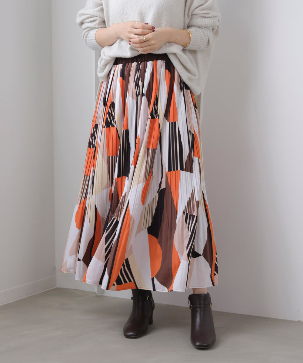 幾何柄プリーツスカート［2/6発送予定］