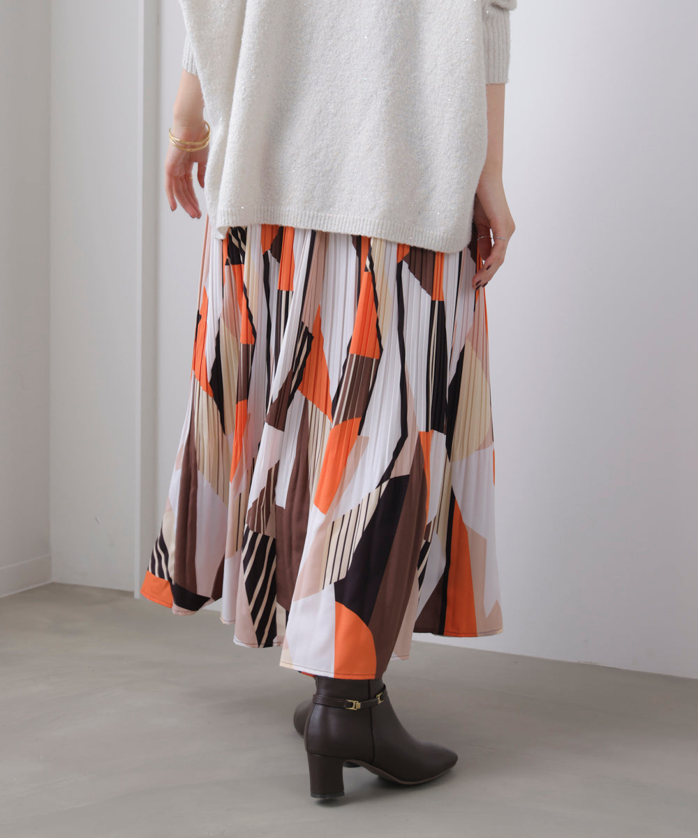 幾何柄プリーツスカート［2/6発送予定］