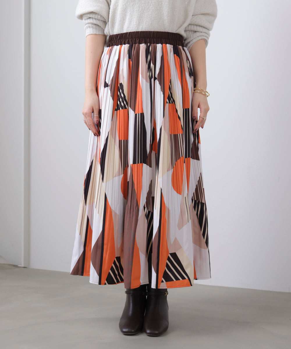 幾何柄プリーツスカート［2/6発送予定］
