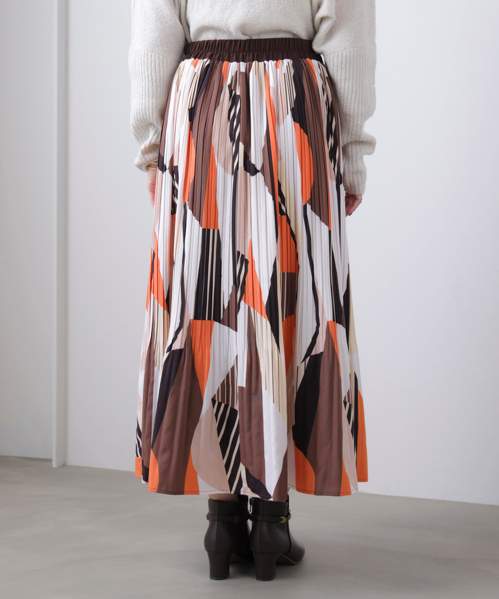 幾何柄プリーツスカート［2/6発送予定］