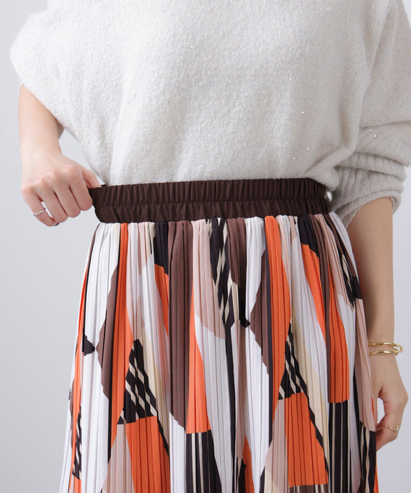 幾何柄プリーツスカート［2/6発送予定］