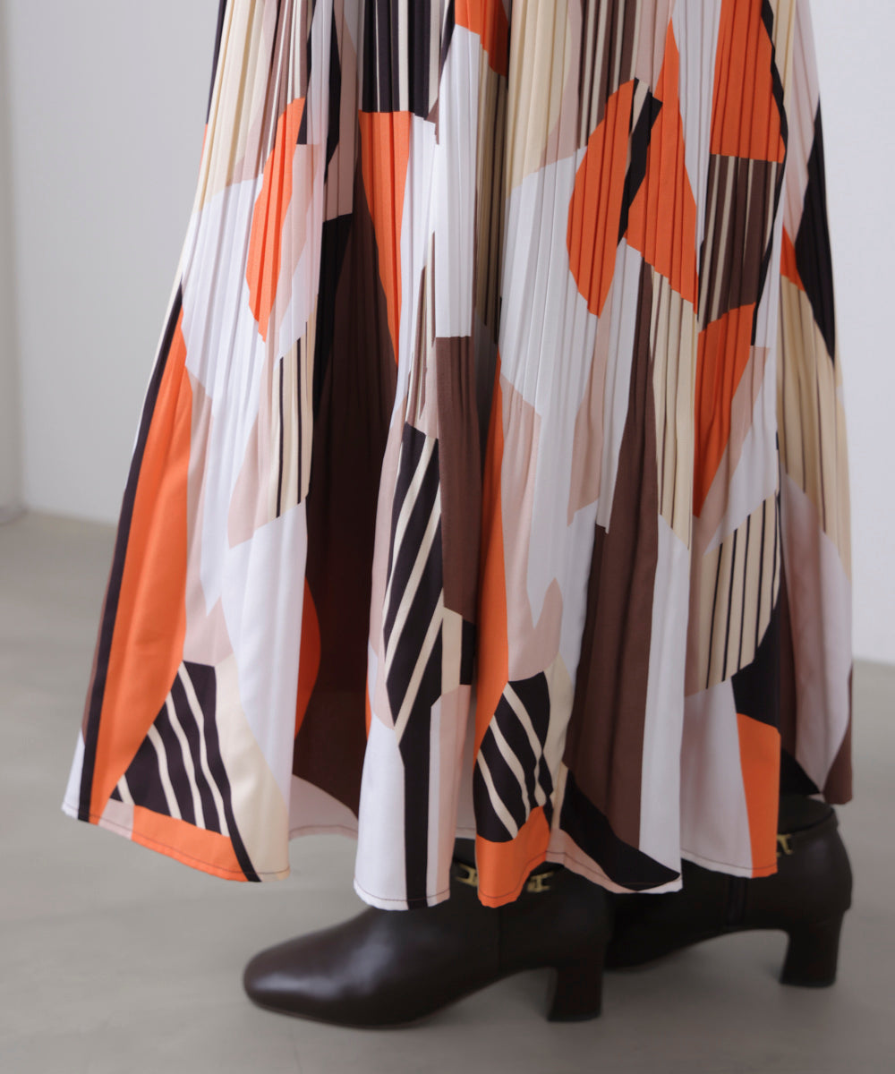 幾何柄プリーツスカート［2/6発送予定］