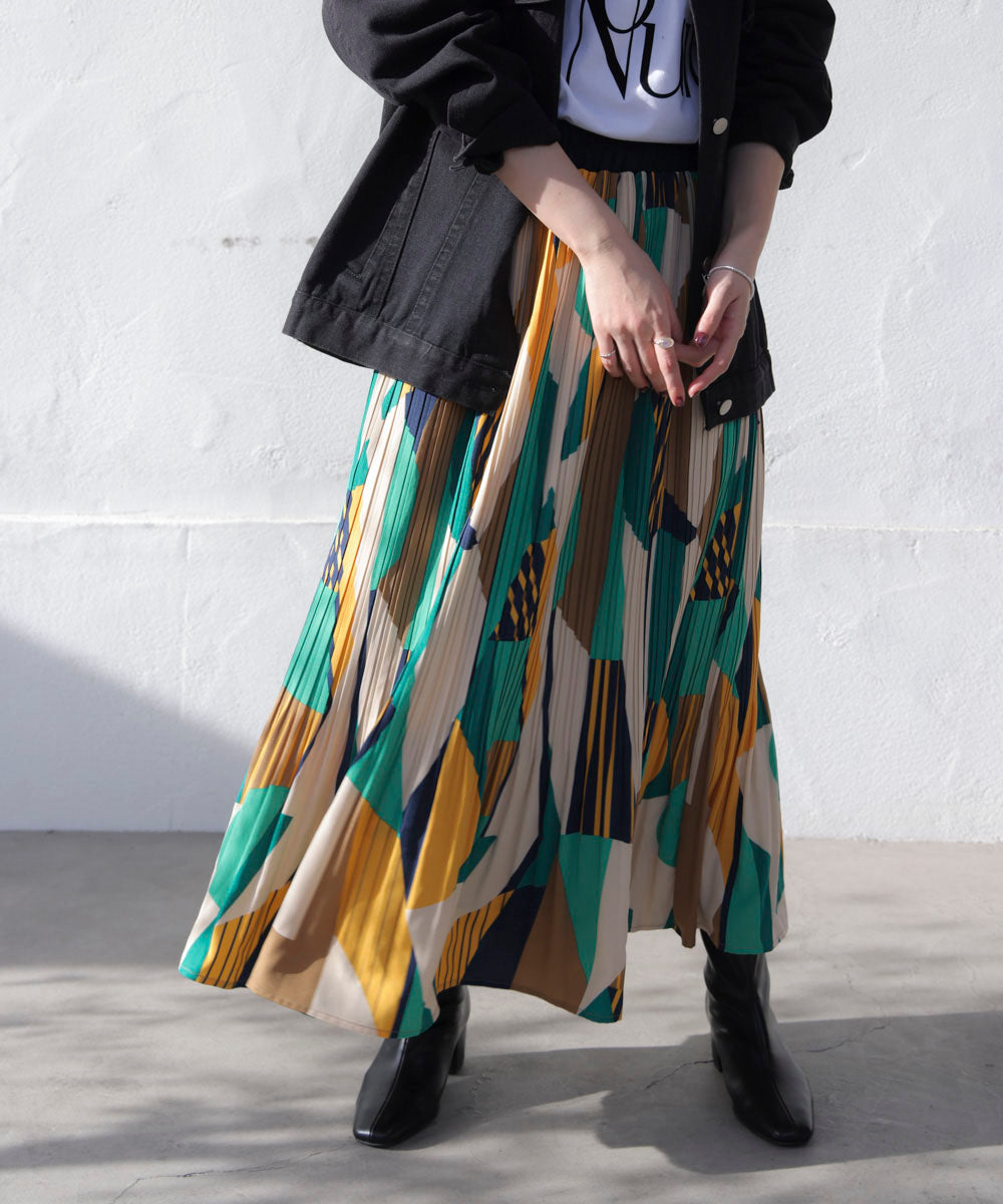 幾何柄プリーツスカート［2/6発送予定］