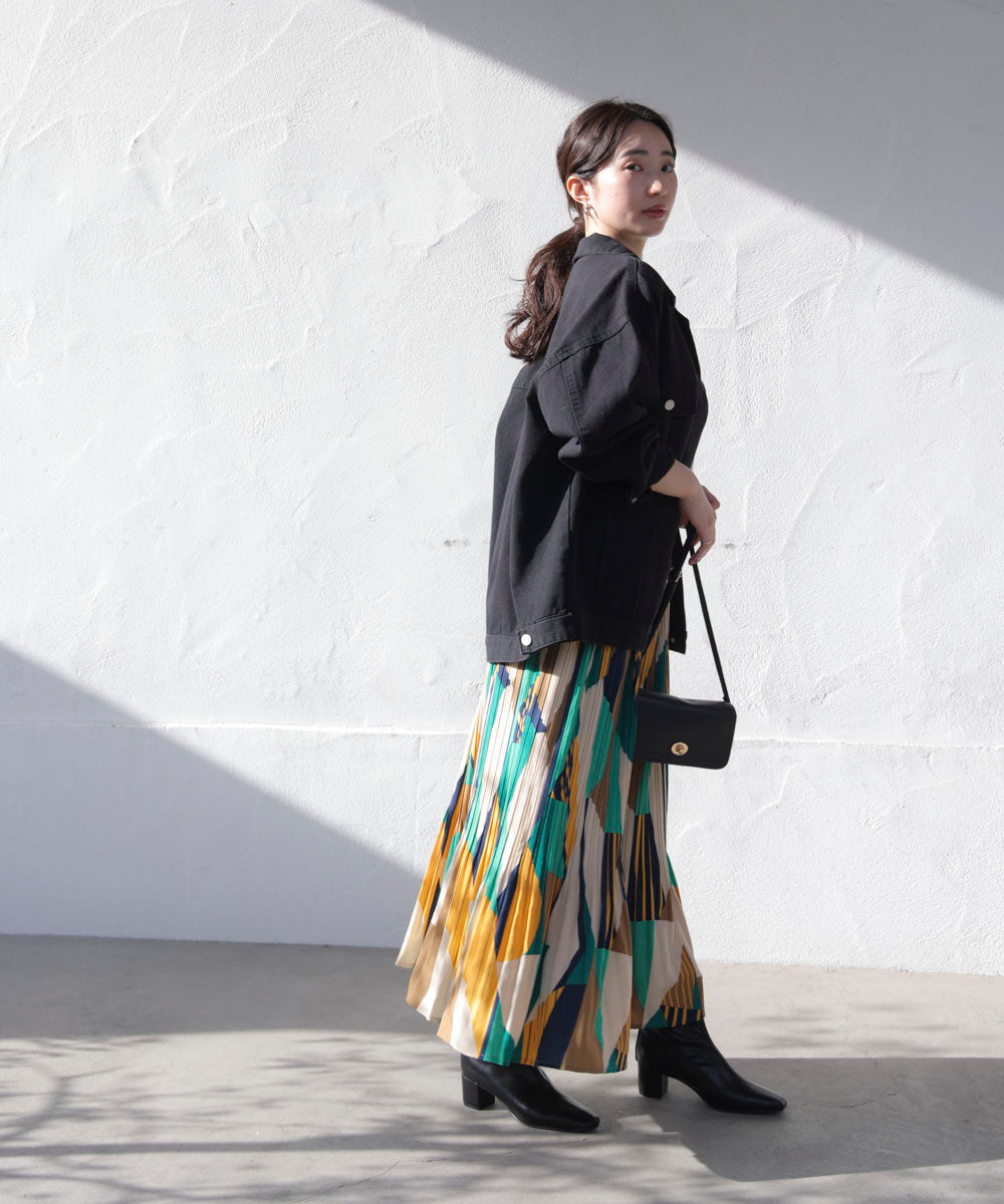 幾何柄プリーツスカート［2/6発送予定］