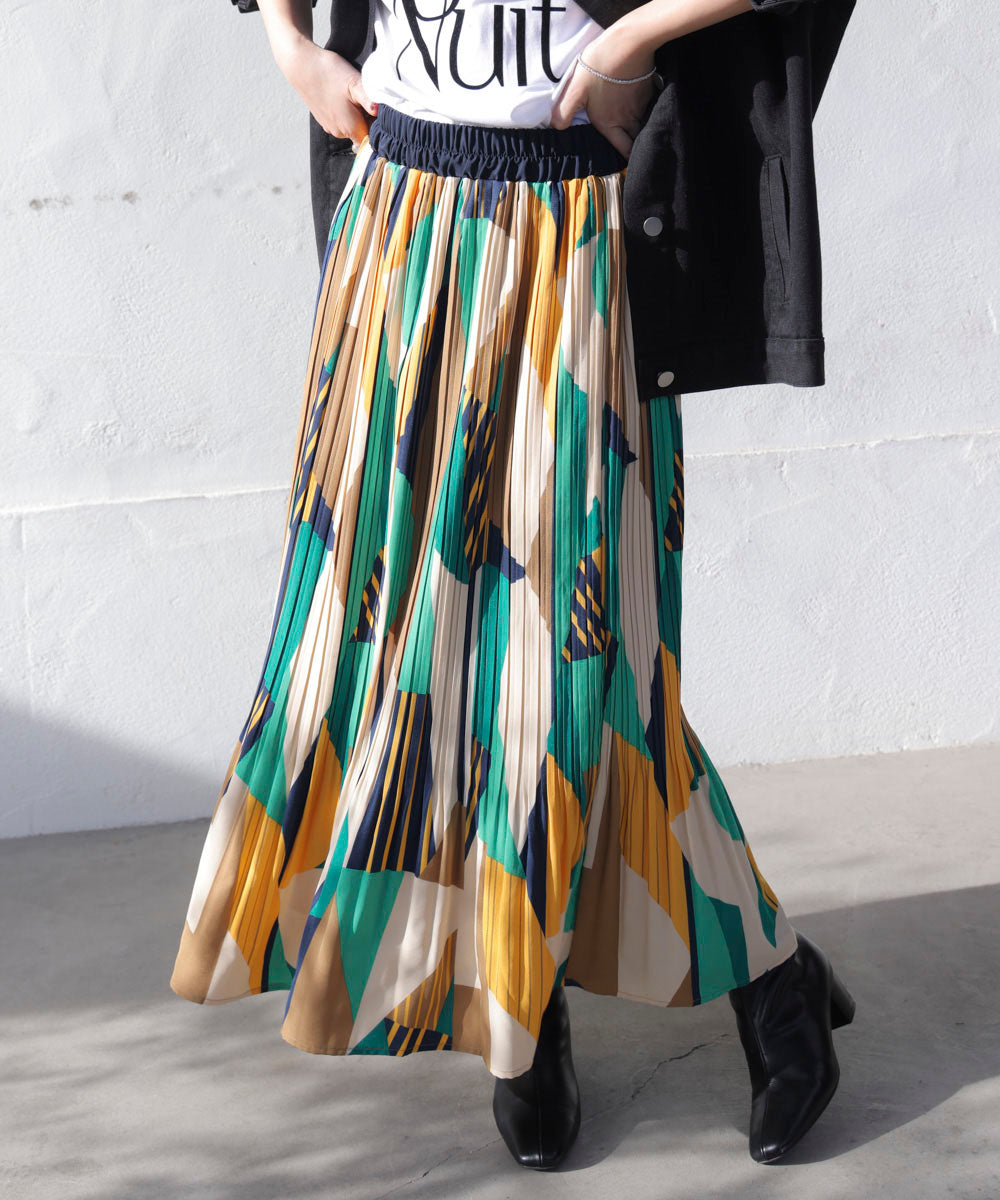 幾何柄プリーツスカート［2/6発送予定］