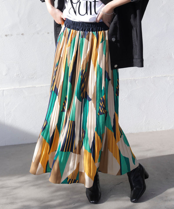 幾何柄プリーツスカート［2/6発送予定］