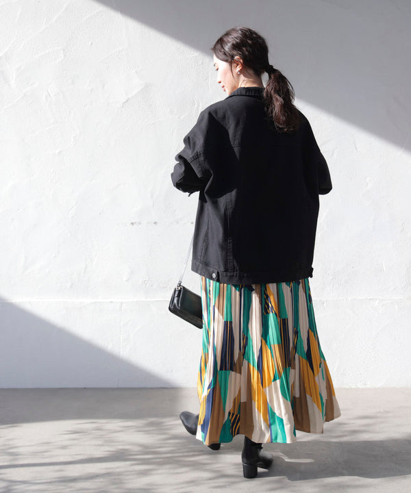 幾何柄プリーツスカート［2/6発送予定］