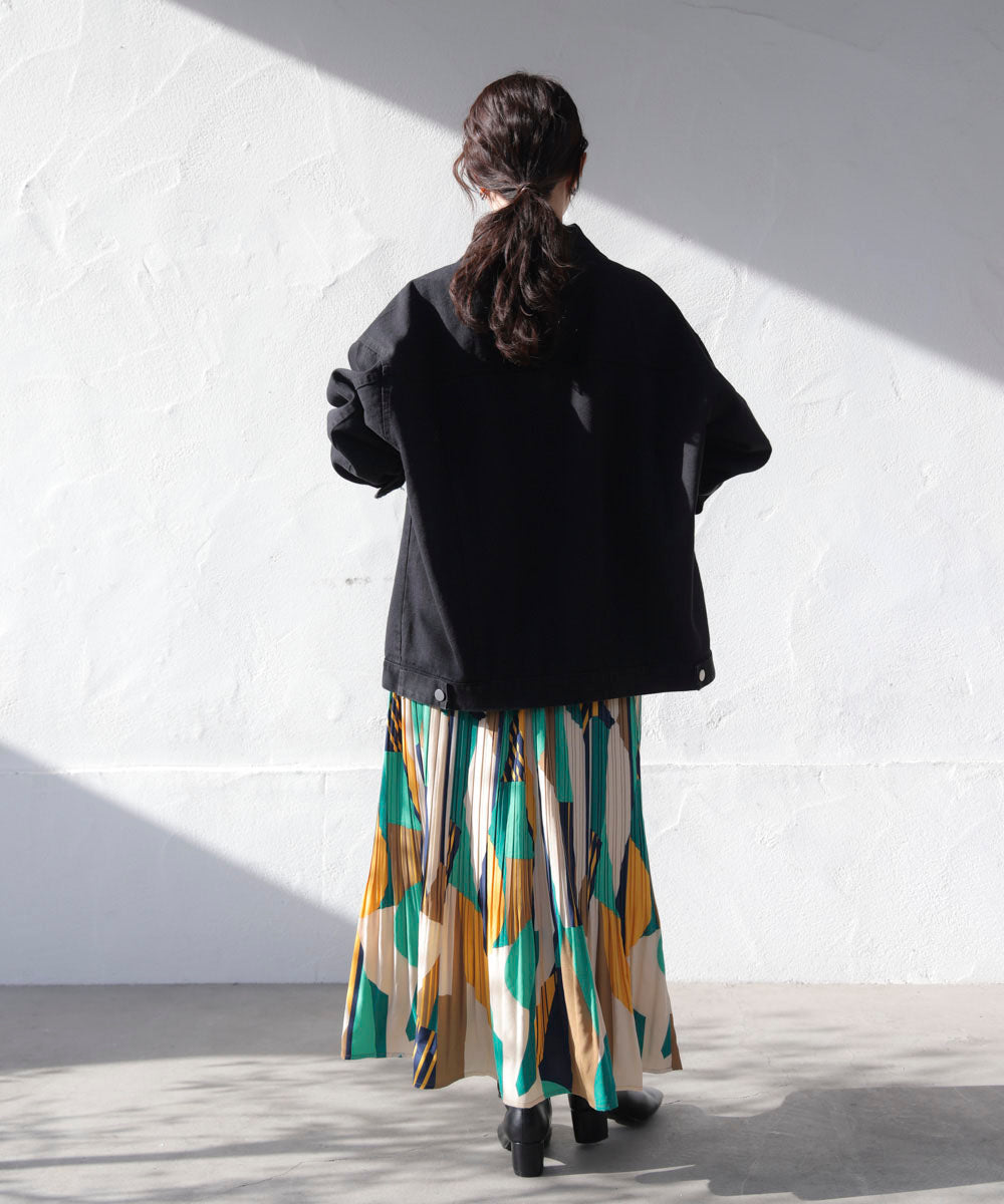 幾何柄プリーツスカート［2/6発送予定］