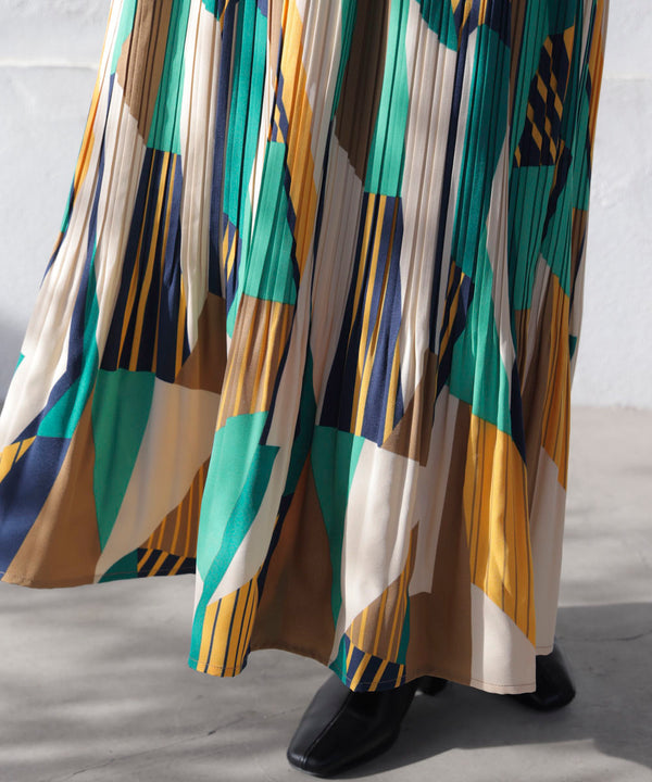 幾何柄プリーツスカート［2/6発送予定］