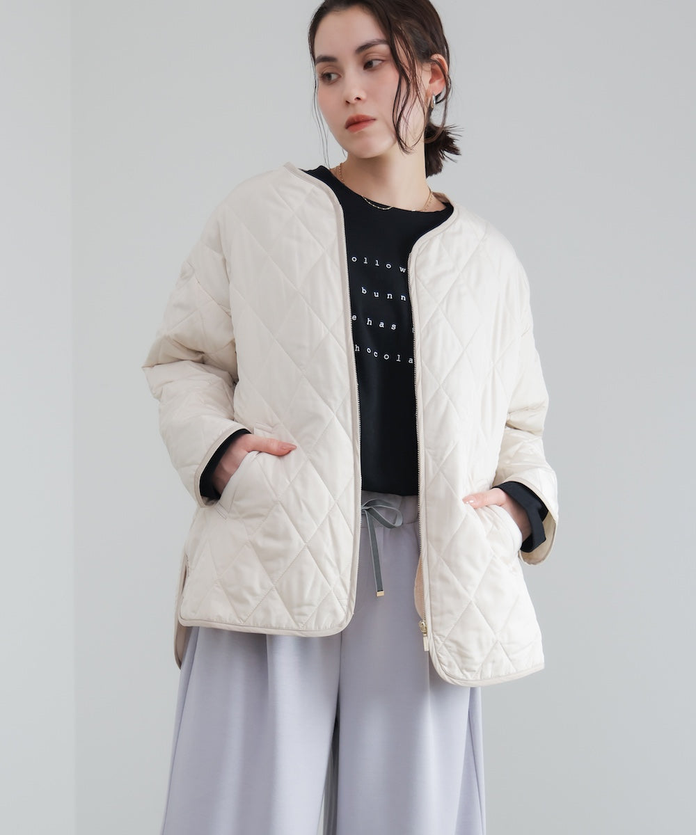 【美品】Bou jeloud アイボリー キルティング ロングコート Mサイズ 中綿キルティングアウター