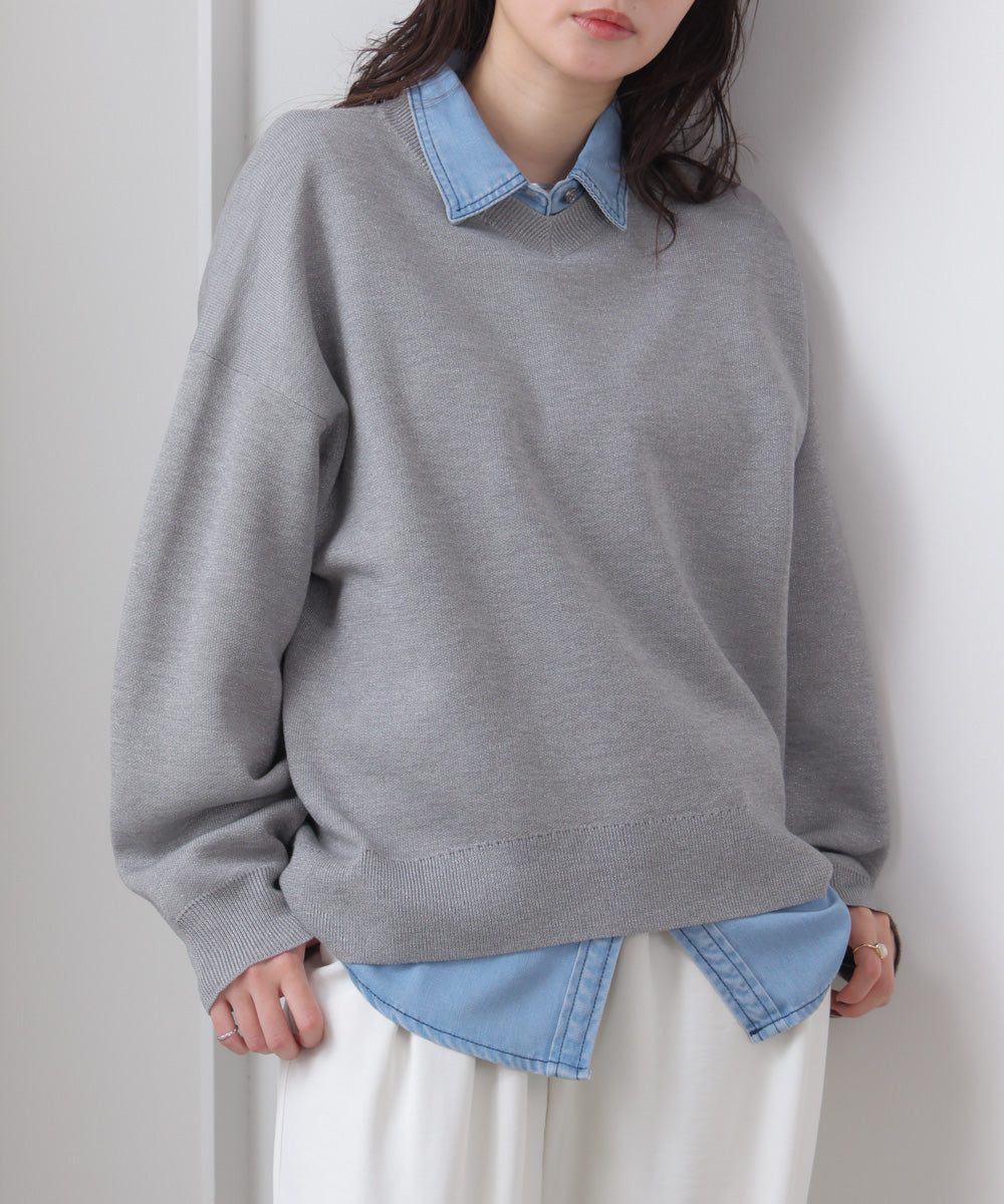 ラメスウエットライクニットプルオーバー