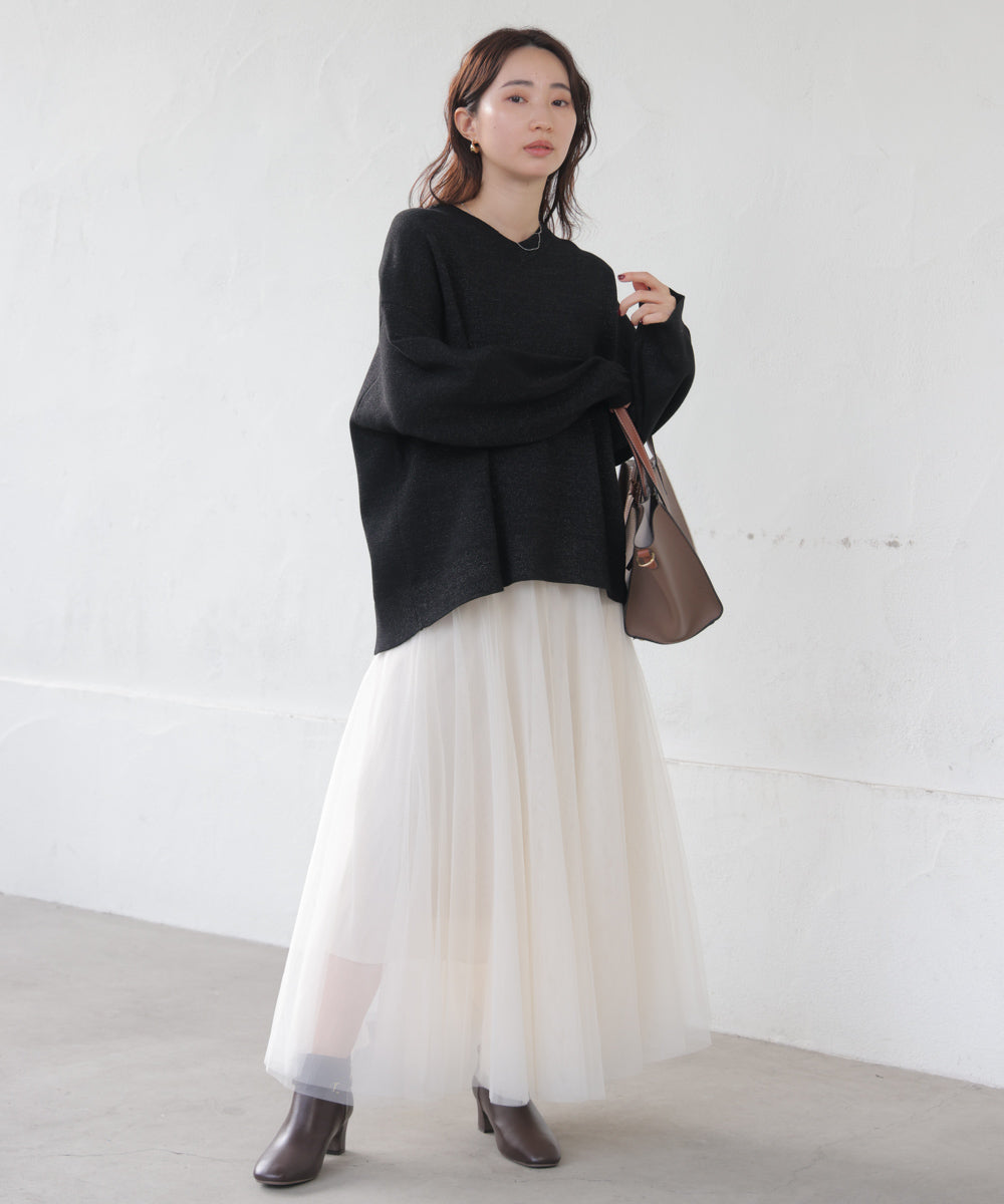 ラメスウエットライクニットプルオーバー