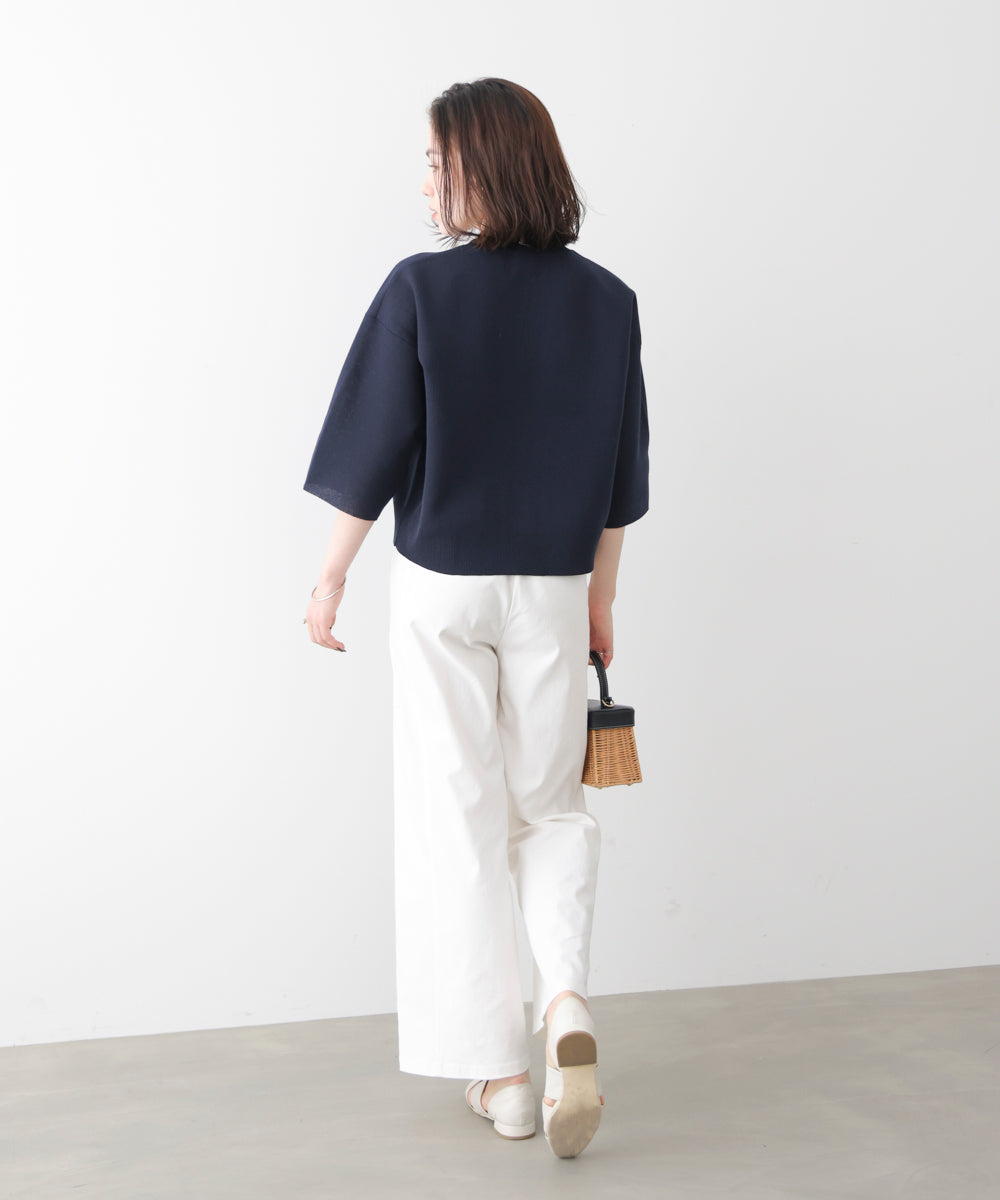 【新品タグ付き】SACRA ネイビー ラメ　半袖ニット 38 ラメ混総針ニットT