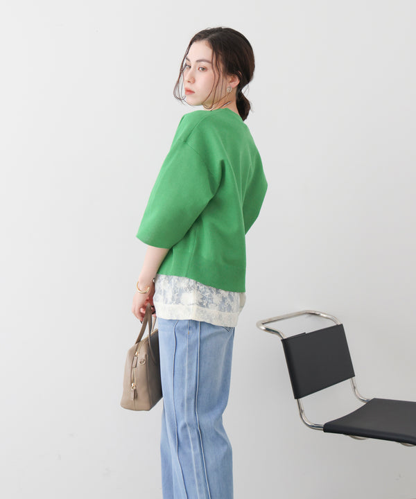ラメ混総針ニットT