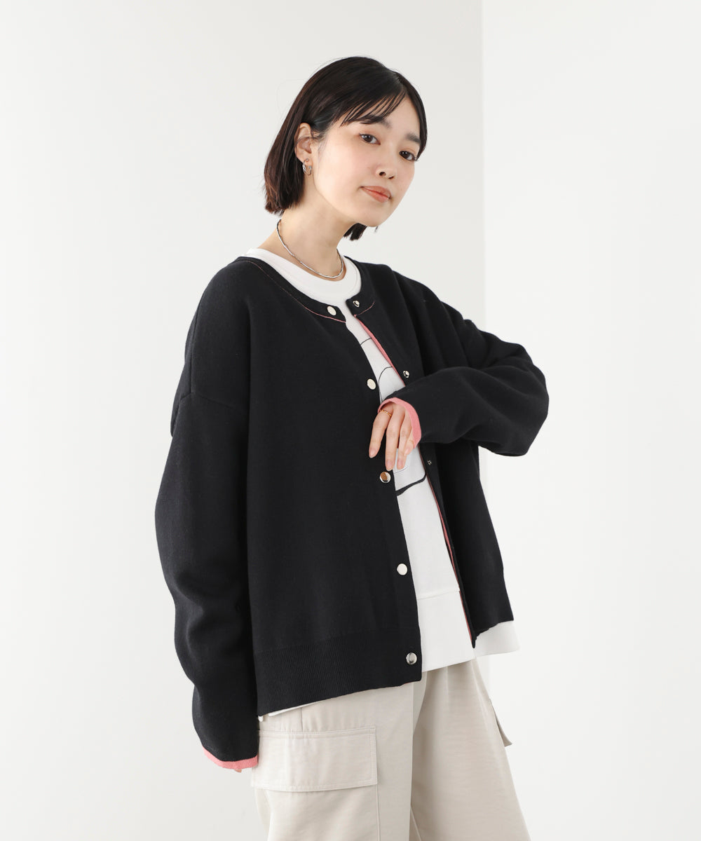 ダブルフェイス配色ニットカーディガン［3/6発送予定］