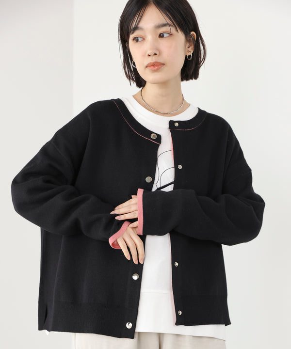 ダブルフェイス配色ニットカーディガン［3/6発送予定］