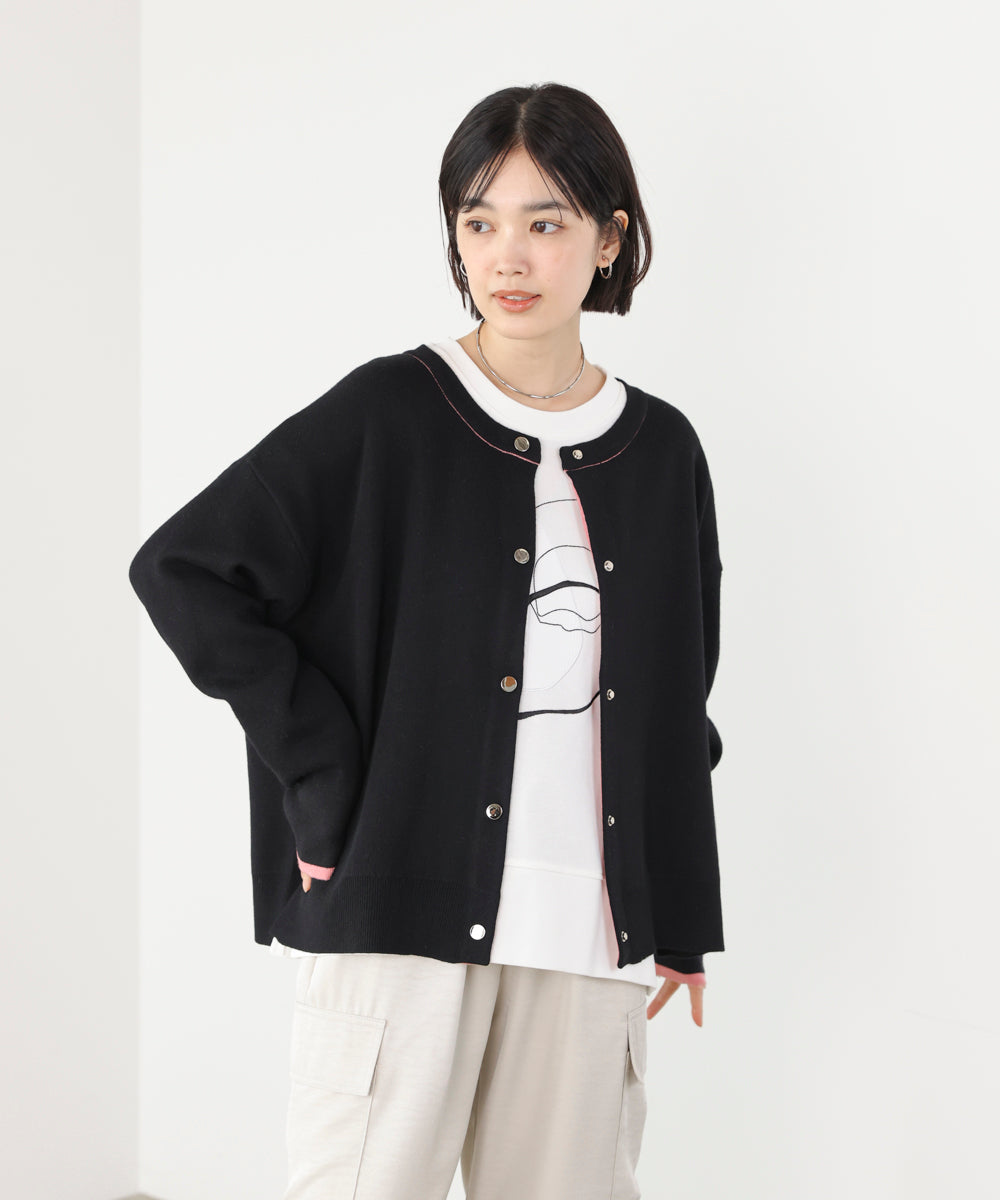 ダブルフェイス配色ニットカーディガン［3/6発送予定］